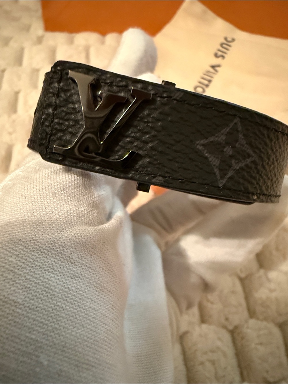 Louis Vuitton Black Leather Monogram Cuff Bracelet full inclusion - Picture 3 of 17